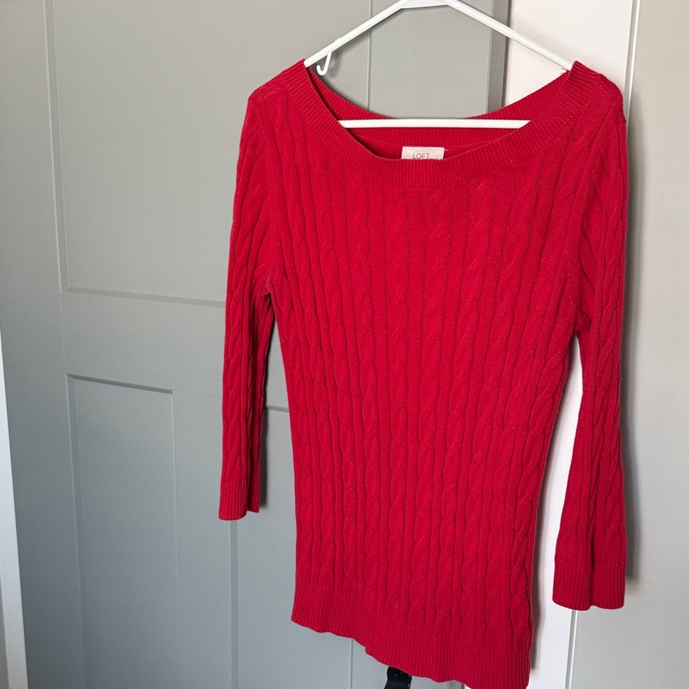 LOFT Cherry Red Cable Knit Sweater